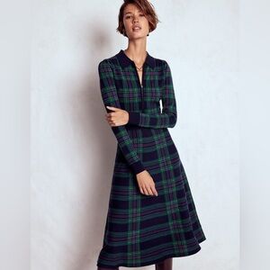 NWT Boden Fiona Zip Front Knitted Dress Green Check 8 regular